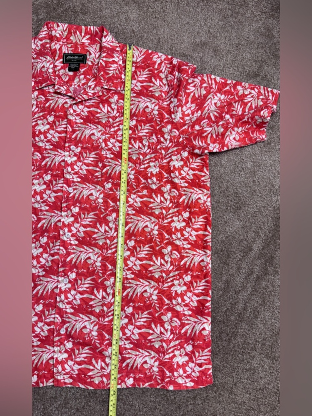 Eddie Bauer SS Men's Red-Orange Floral Hawaiian Button-Up Shirt 
Size L-Tall - Picture 5 of 5